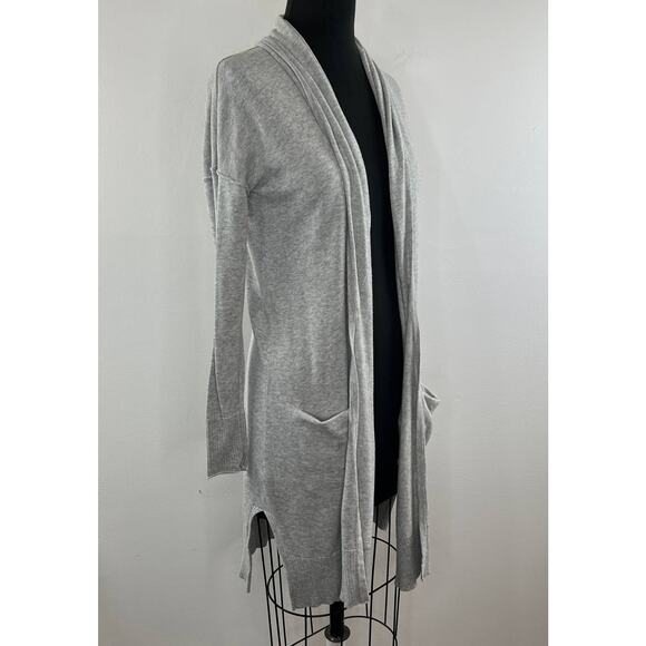 J.Crew Light Gray Open Front Long Duster Cardigan Sweater Pockets LS Size XXS - Picture 3 of 12